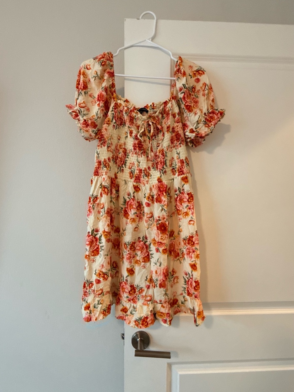 As U Wish Cream Dress with Coral Floral Print